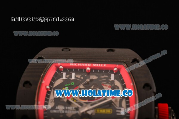Richard Mille Jean Todt Limited Edition RM 036 Asia Seagull SH Automatic Carbon Fiber Case with Skelton Dial White Markers and Red Inner Bezel - Click Image to Close
